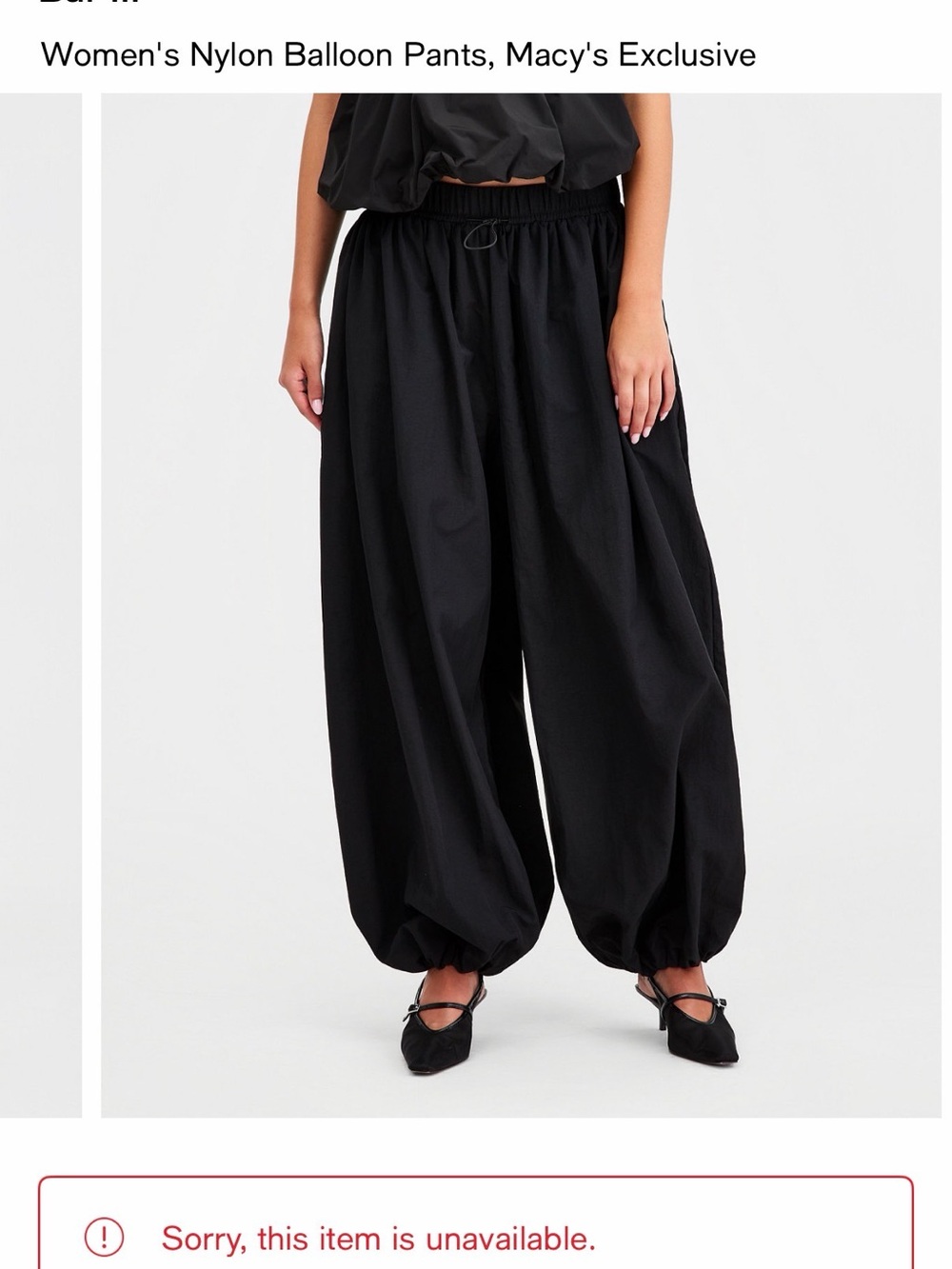Bar III Balloon Wide-Leg Pants in Black